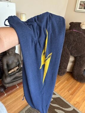 Aviator Nation Navy Sweatpants with Yellow Lightning Bolt
